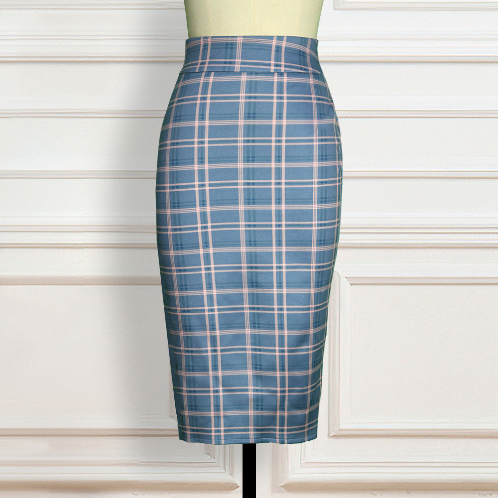 High Waist Plaid Pencil Skirt – Retro, Elegant & Stretch